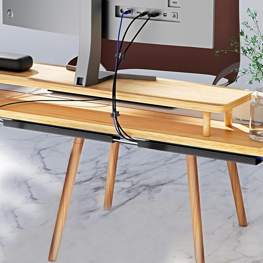 Serplex® 2Pcs Cable Management Under Desk, 15.7" Self-Adhesive Cable Organizer, No Drilling Under Desk Cable Management Tray Adhesive Under Desk Cable Channel Organizer Cable Management Rail