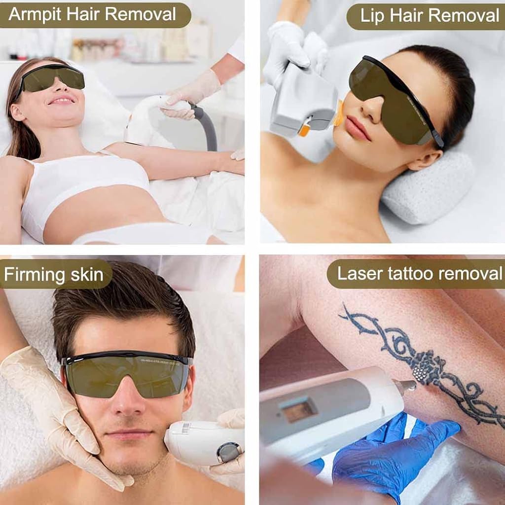 Serplex® Laser Safety Glasses, IPL 190-480nm/ 750-2000nm Laser Goggles IPL Eye Protection Goggles For Beauty Machine, Electric Hair Remover, With Wipe Cloth & Glasses Box, Green