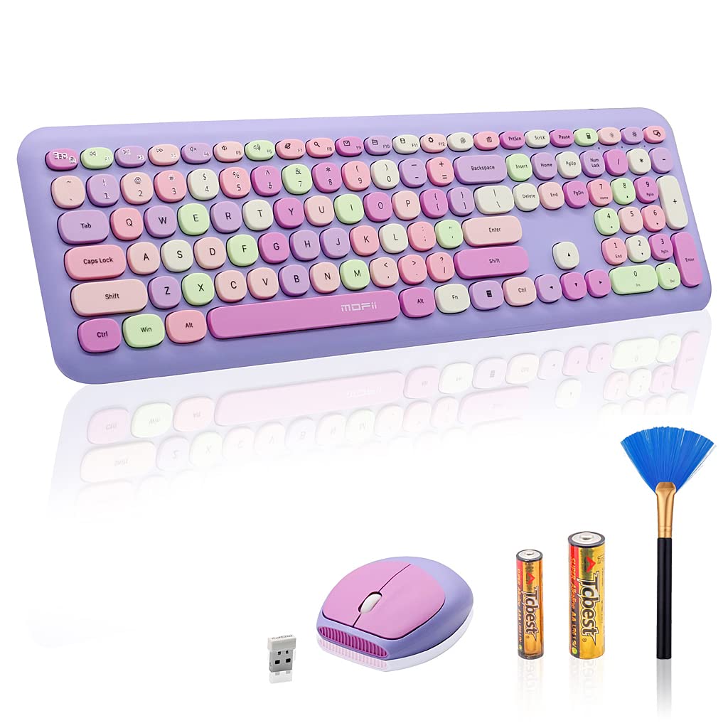 Verilux Wireless Keyboard and Mouse Combo with 110 Keys and Cleaning Brush | Purple Gift for Girls