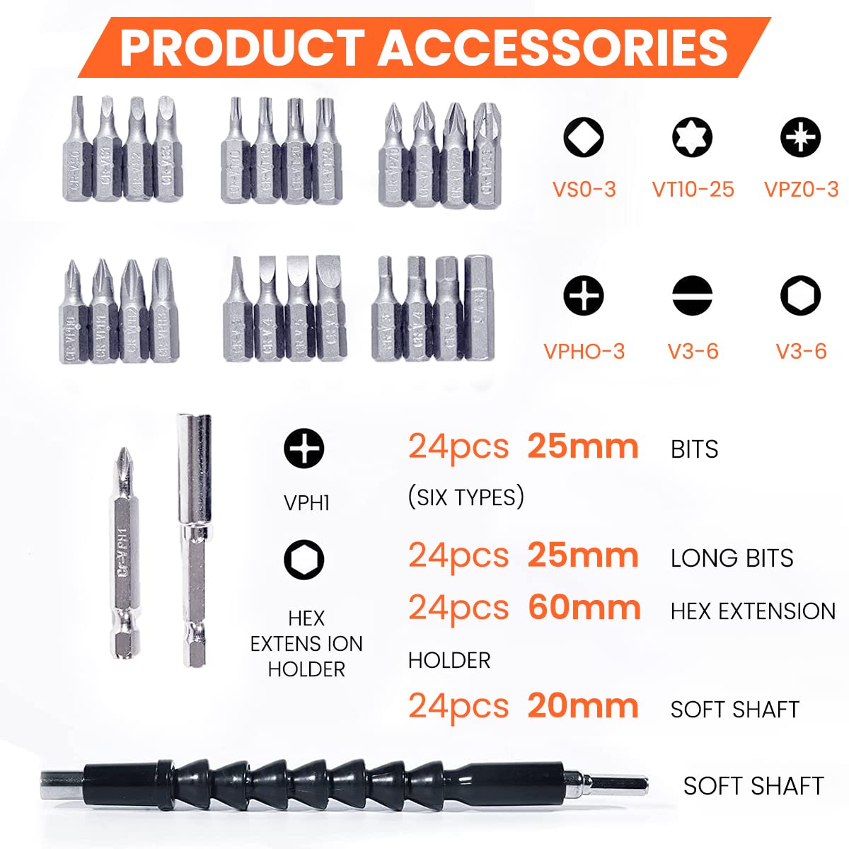 Verilux® Handheld Electric Screwdriver Kit - 4V Cordless Electric Screwdriver, LED Work Light, 26 pieces Screwdriver Bits, Screw Adapter, Tool Case, USB C Cable, Power Screwdriver(Grey)