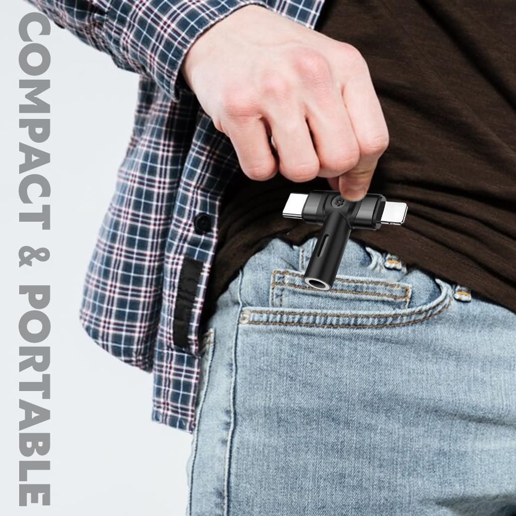 Verilux 2 in 1 Light ning to 3.5mm Adapter for iPhone and Galaxy | Dual USB C and Light ning Ports