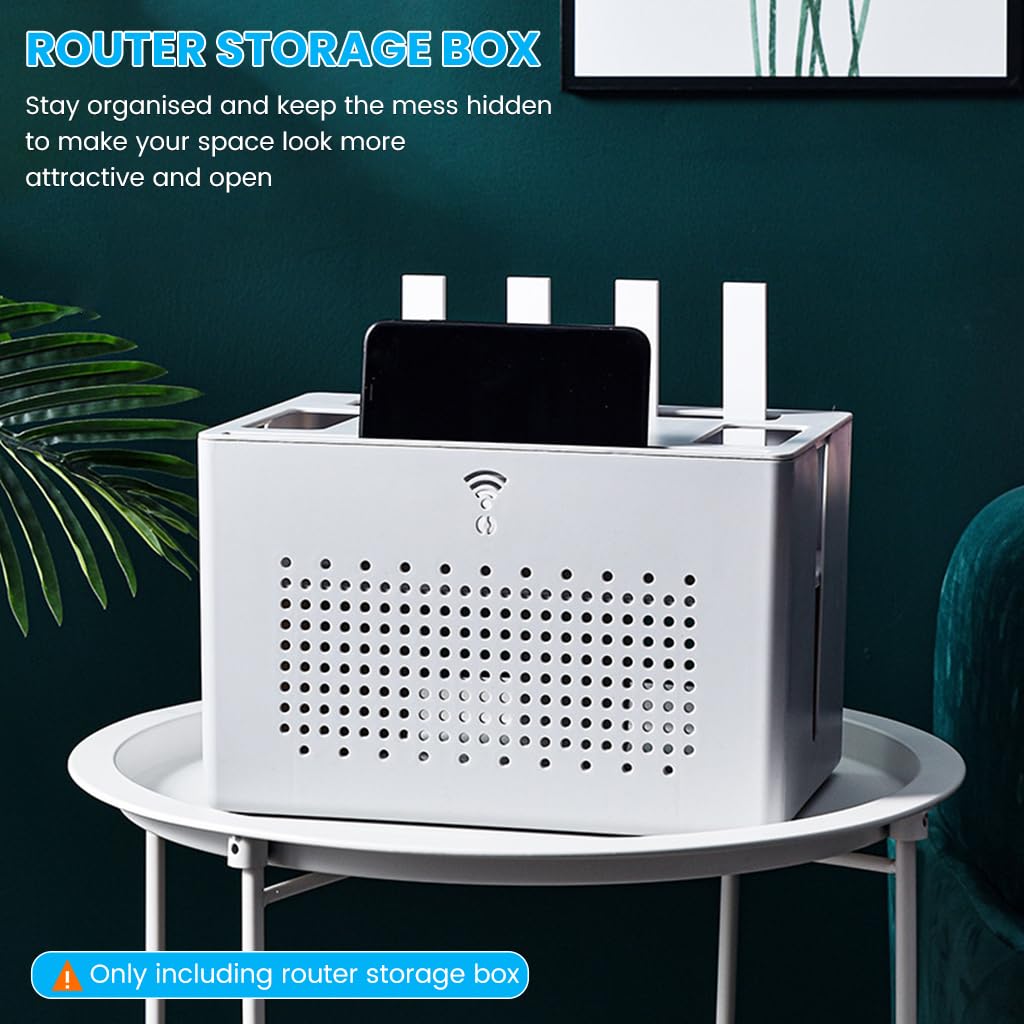 Verilux Router Stand Cable Organizer Box for Home and Office with Double Layer 31×21×20 cm | ABS Storage for Cables and Power Boards