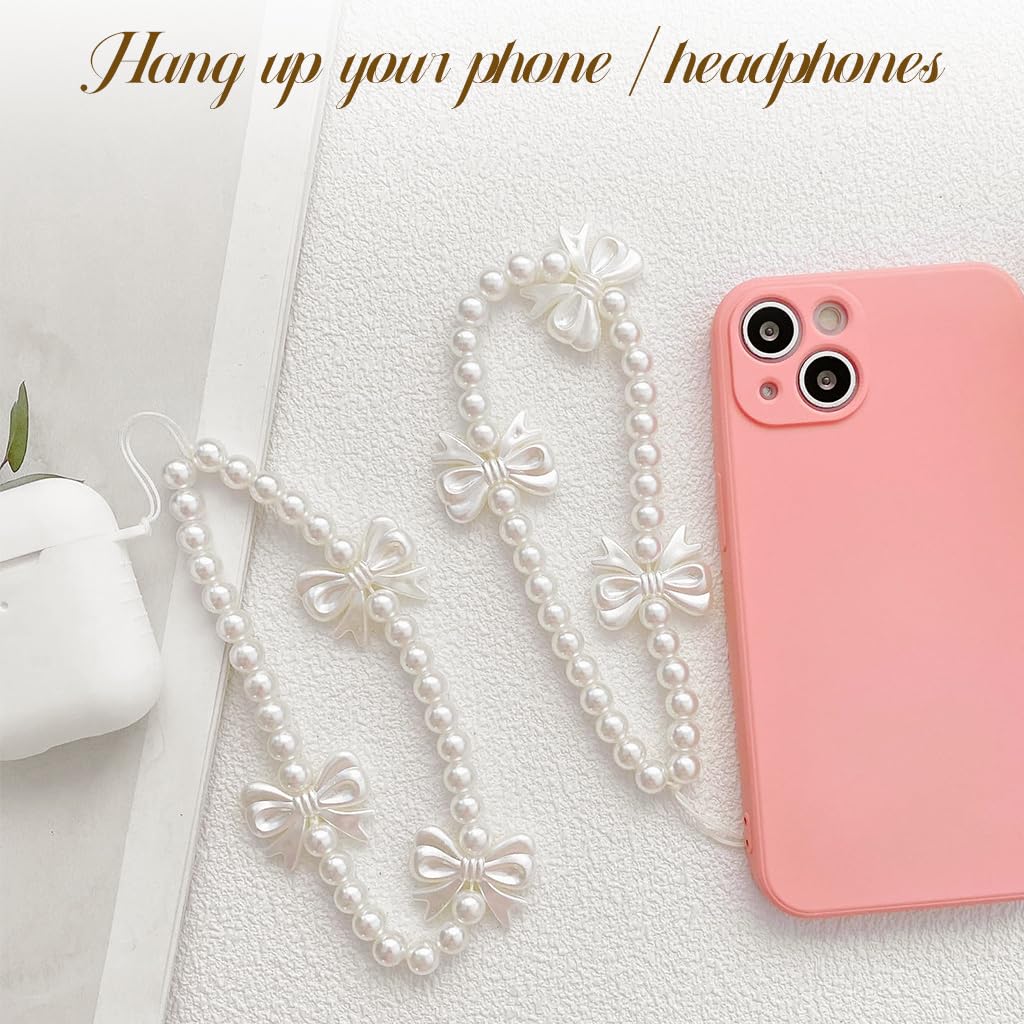 ZORBES® 4Pcs Phone Charms for Girls Trendy Pearl Bow Floral Phone Charm with String Loop Beaded Phone Charms Phone Charms Wrist Straps Kawaii Girls Phone Charms for Phone Case Gift for Girls