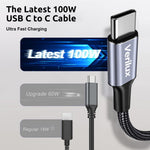 Verilux Type C to Type C Cable for Fast Charging with 6.6ft Length | Nylon Braided 100W