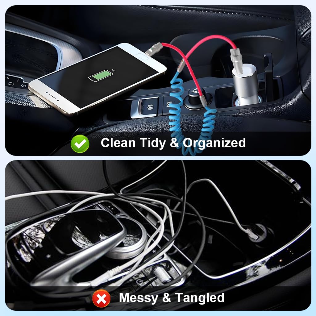 Verilux® PD 66W Type C Cable Fast Charging with Spring, 5.9Ft C Type Charger Cable with 480Mbps Data Transmission, No Tangle Retractable Type C Cable for iPhone 17/17 Plus/17 Pro/16/15, Galaxy S25/S24