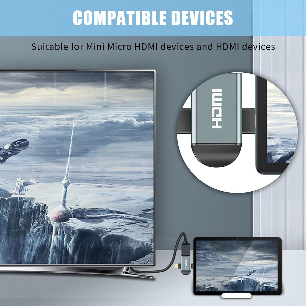 Verilux® Multi HDMI Adapter, 2 in 1 HD Mini HDMI/Micro HDMI to HDM Adapter, Mini HDMI and Micro HDMI Male to HDMI Female Supports 2K Compatible with Tablet, Camera, Camcorder, DSLR