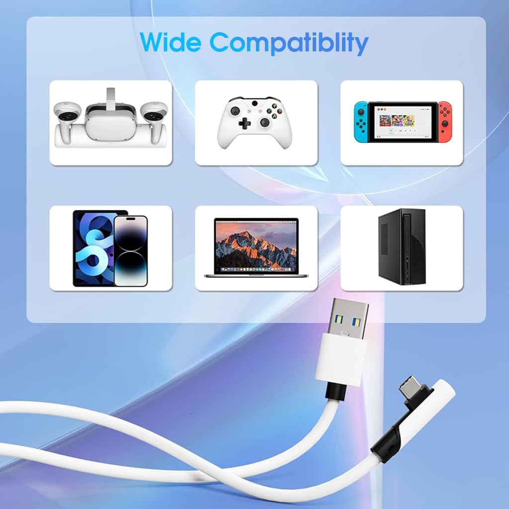 Verilux Link Cable for Meta Quest 3 2 Pro and PC VR featuring 16.8 ft length and L shaped USB C design
