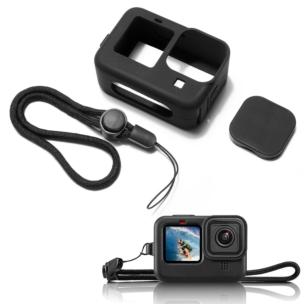 ZIBUYU® ZORBES Silicone Protective Case for GoPro Hero 12/11/10/9 Full Protection Silicone Skin Cover with Separate Anti-Scratch Lens Cover Travel Case Cover for GoPro Hero Series, with Hand Strap