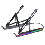 ZORBES® RGB Laptop Riser Stand Desk Support, Folding Aluminum Alloy Laptop & Tablet Stand with 4 USB Ports, 8-Level Adjustable Height, Anti-Slip & Ergonomic Heat-Dissipating Laptop Riser, Plug and Go