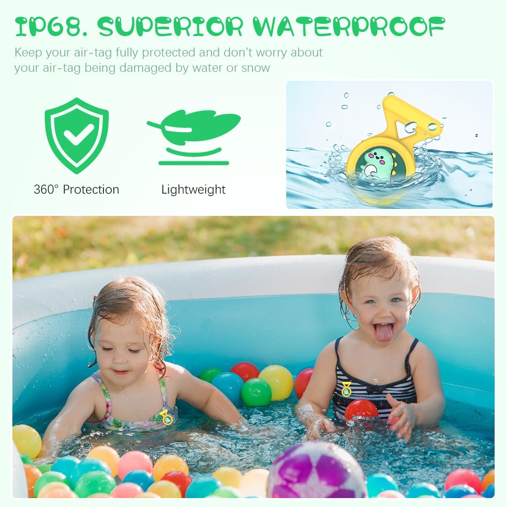 ZORBES® Waterproof AirTag Holder Cartoon Dino Yellow Brooch Pin AirTag Holder Silicone Waterproof AirTag Holder Anti-Lost Brooch Pin AirTag Holder for Kids, Luggage, Bag, Backpack