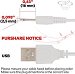 Verilux USB Charging Cable for 2.5mm Jack Beauty Devices featuring Copper Wire Core 80cm | Reliable DC Power Connection