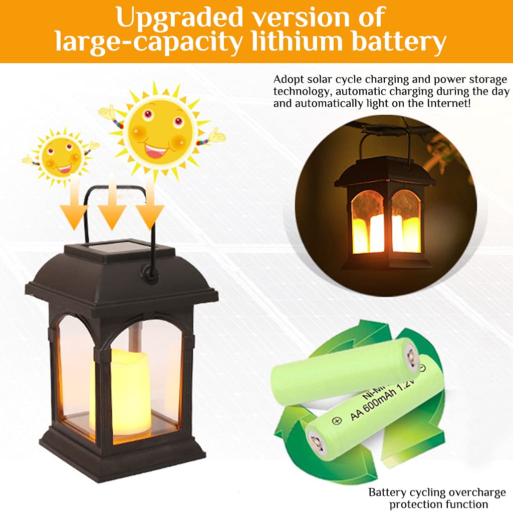 Verilux Garden Candle Lantern for Outdoor Lighting with Solar Powered Flickering Amber LED 15cm