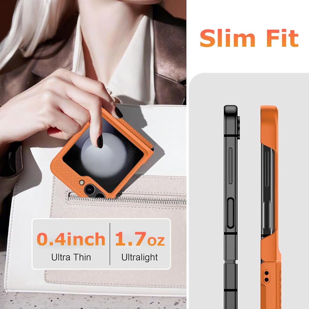 ZORBES® Compatible with Samsung Galaxy Z Flip 6 Folding Phone Case for Galaxy Z Flip 6 One-Piece Retractable Hinge Design Anti-Slip Fashion Phone Case with Cut-Out Outer Display, Orange