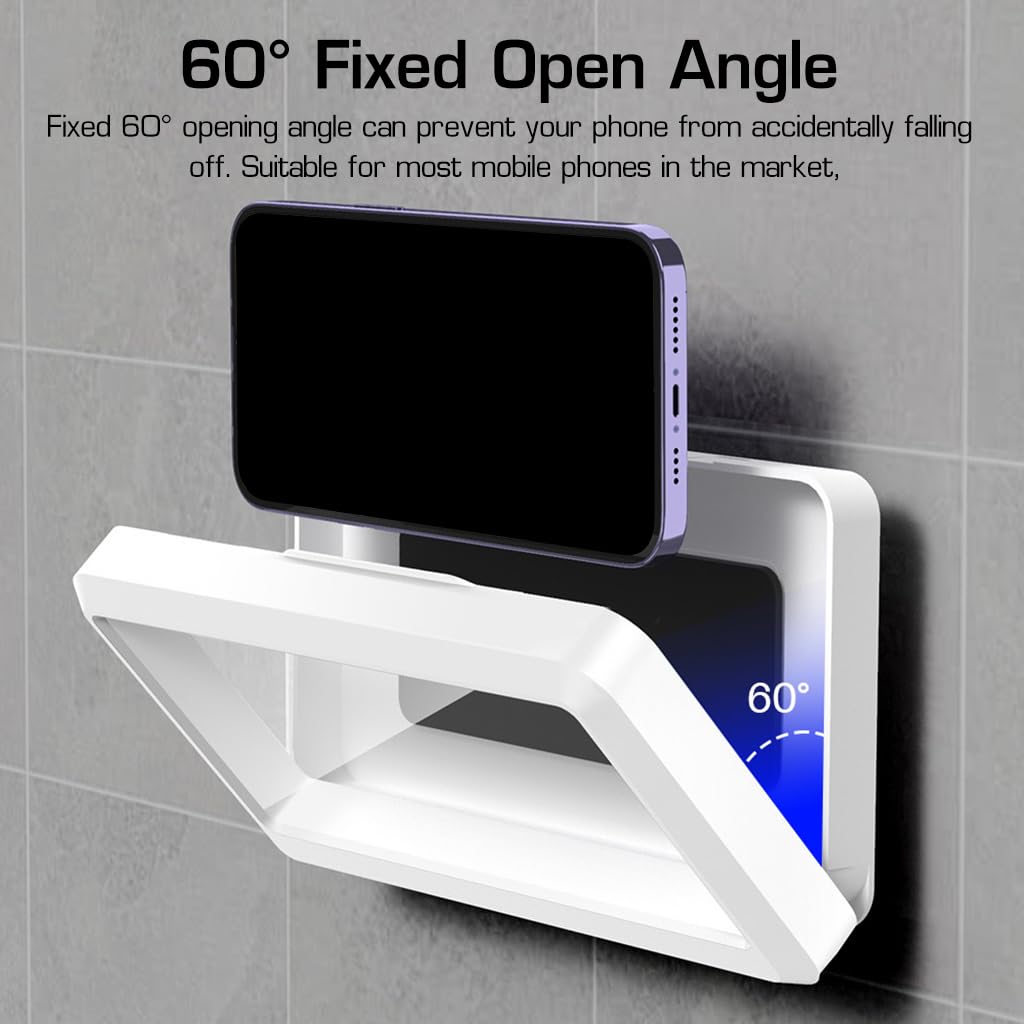 ZORBES® Waterproof Bathroom Wall Mount Phone Holder Case 360° Rotatable Phone Stand with HD Touch Screen Self Adhesive Installation Detachable Phone Holder for 6.8" Phone and Below