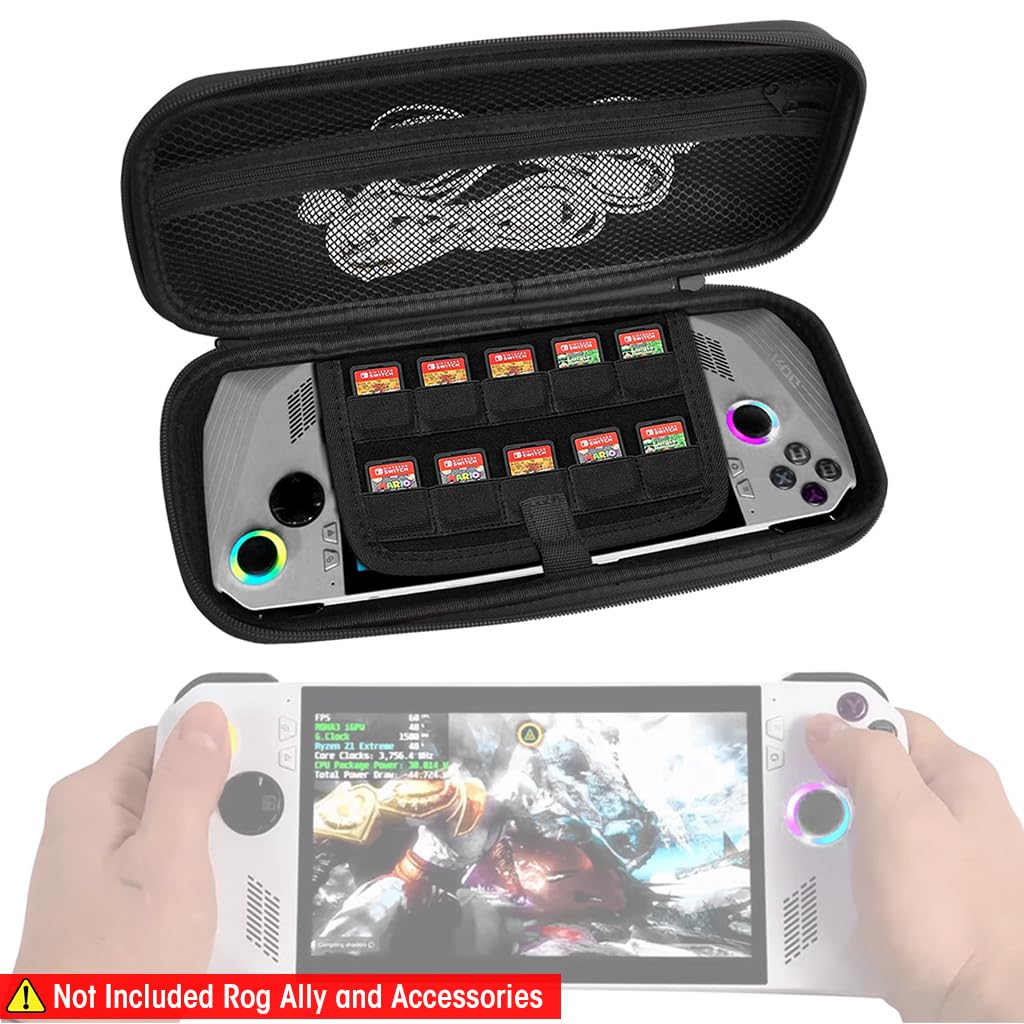 ZORBES® Carrying Case for Rog Ally & Accessories, Portable Handbag for Rog Ally, EVA Carrying Case with 10 Games Cartridges Slot Waterproof Protective Storage Bag Travel Case for Rog Ally Console