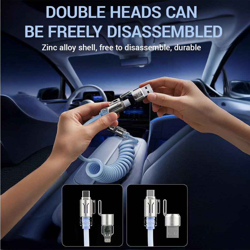 Verilux 4 in 1 Type C Phone Charging Cable with 240W PD | Extendable Spring Cord for Travel