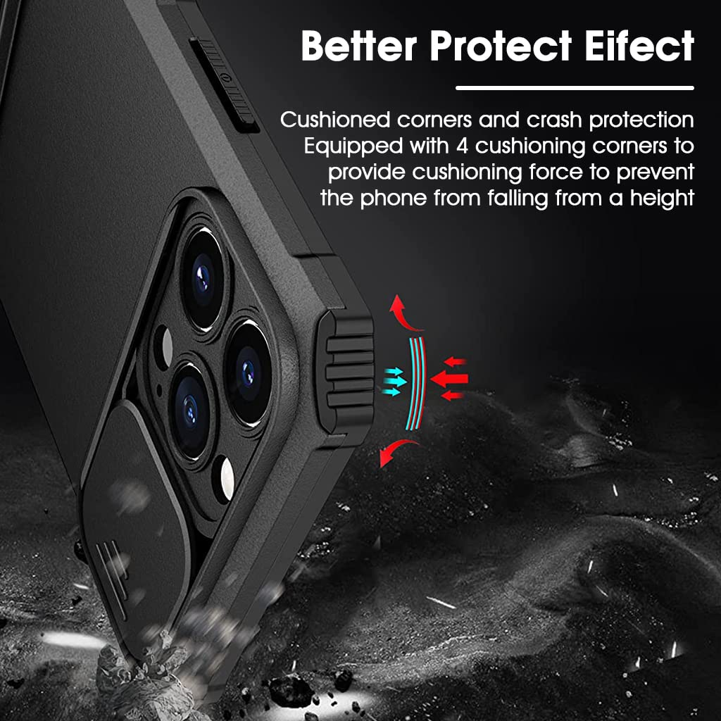 Verilux for iPhone 13 Case with Stand, iPhone 13 Cover with Camera Protection, Shockproof Heavy Duty Protective iPhone 13 Case, TPU iPhone 13 Back Cover with Slide Camera Cover