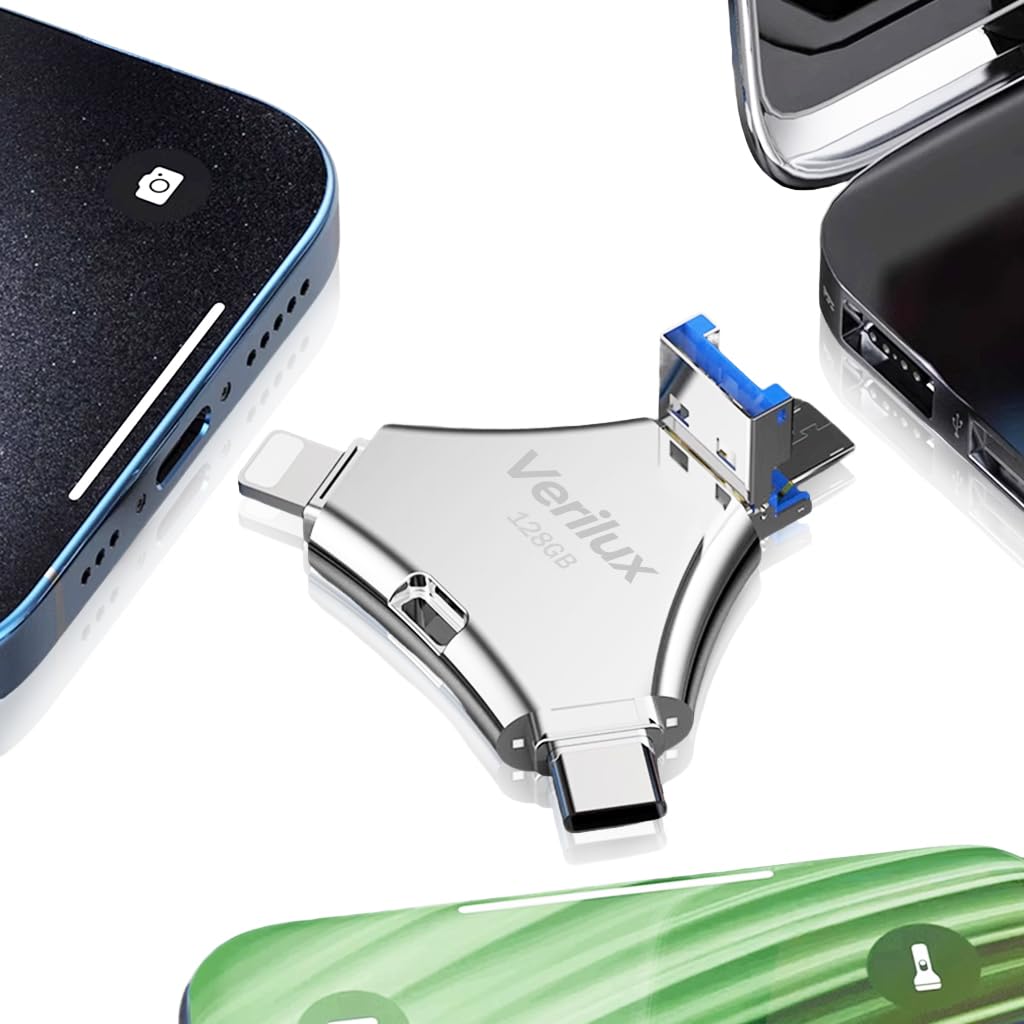 Verilux Pendrive 128 GB for iPhone and Android with 4 in 1 Type C Ports | Frosted Metal Design