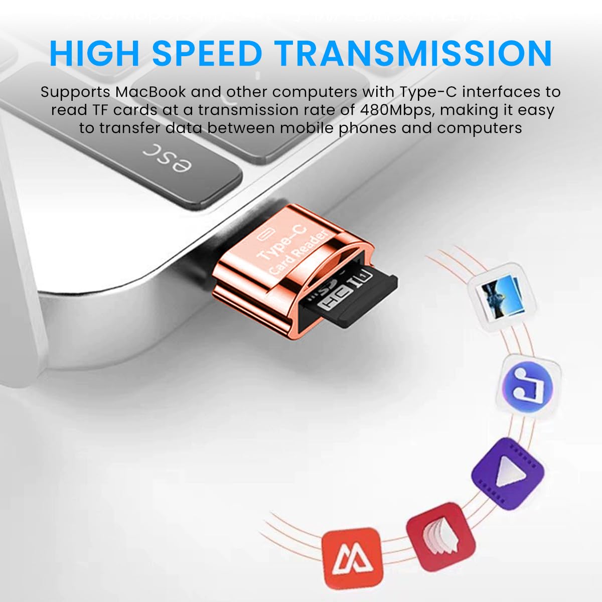 Verilux Micro SD Card Reader for Type C Devices with Keychain | 480 Mbps OTG Transfer