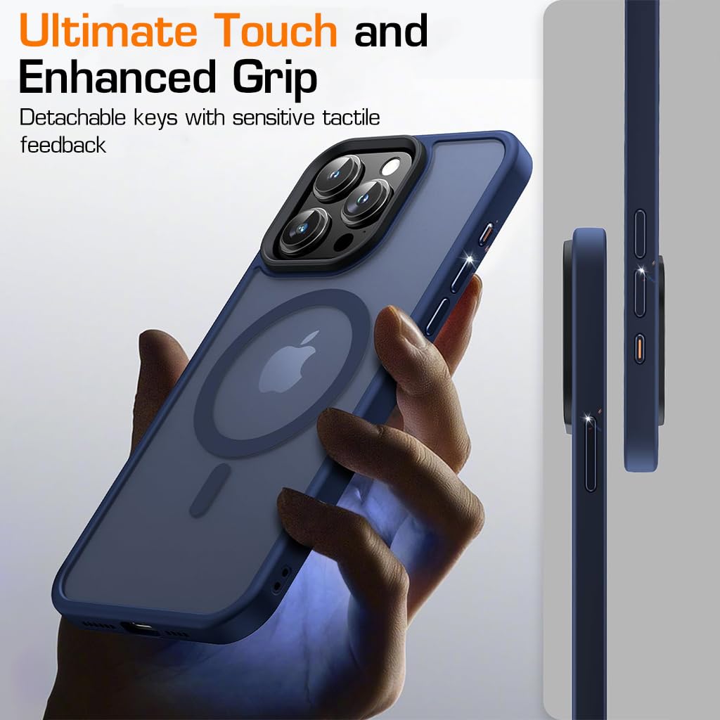 ZORBES® Phone Case for iPhone 15 Pro Anti-Scratch Rubber Framed Phone Cover with Metal Button Cover, Magnet Ring Design Compatible with MagSafe Full Protection Phone Case for iPhone 15 Pro 6.1", Blue
