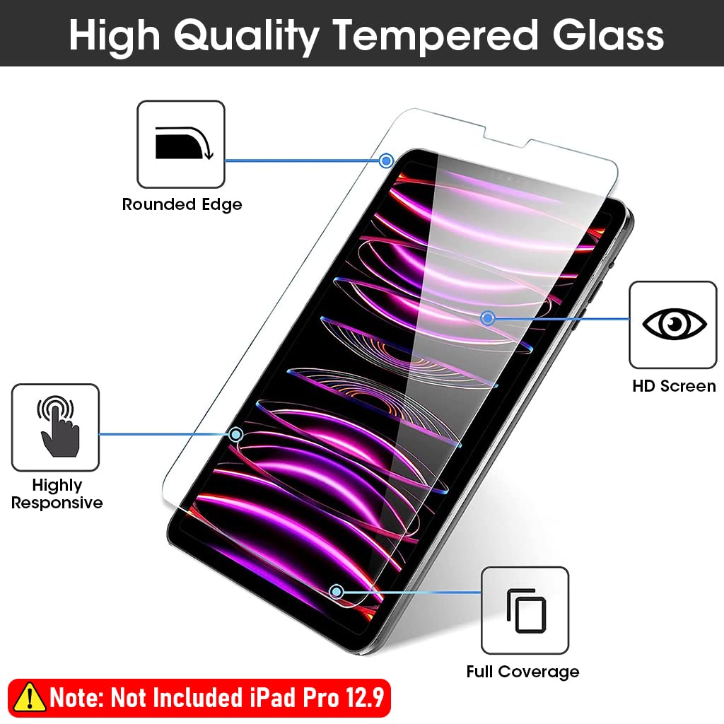 ZORBES® 2pcs Tempered Glass Screen Protector for iPad Pro Anti-scratch Screen Film with 2pcs Camera Protection Cover Compatible with iPad Pro 12.9 Inch 6th/5th/4th Generation 2020-2022