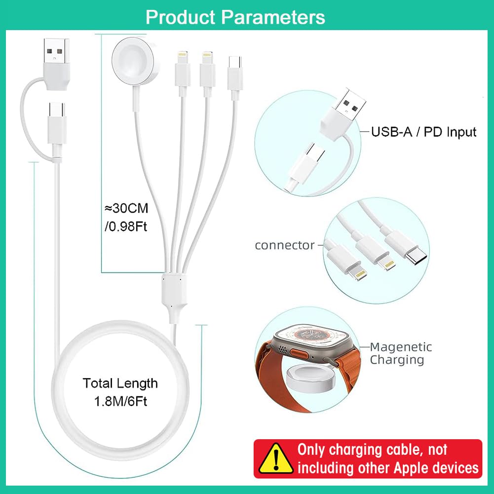 ZORBES® 4-in-2 Watch Charger for iPhone 14/13/12/11/Pro/Max/XR/XS/Pad/AirPods 1/2/3/Pro&iPad Series, iWatch Charger Smart Watch Charger for Apple Watch Charger for Apple Watch Series 1-8/SE1/SE2