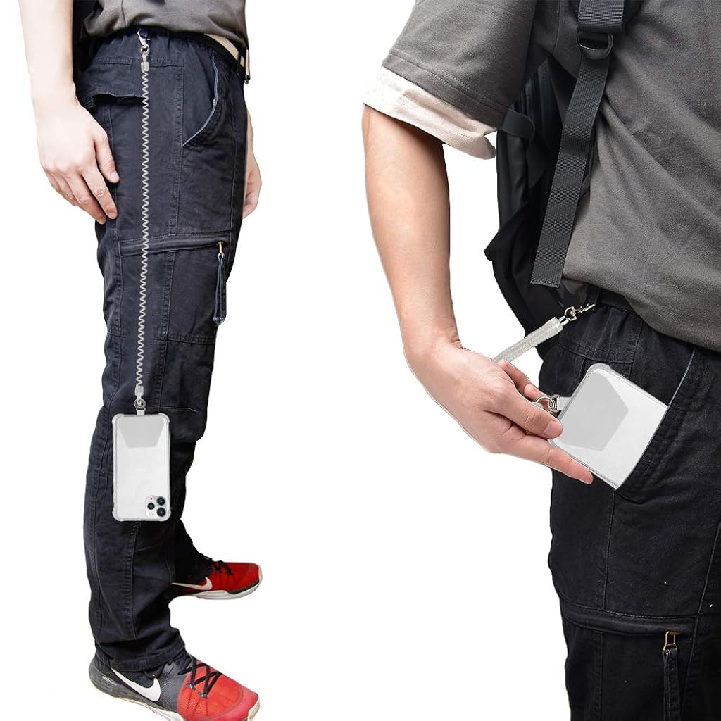 ZORBES® Phone Handstrap Phone Spring Hand Strap Set Quick Release Phone Handstrap Anti-Theft Retractable Phone Sling with 2 Self-Adhesive Inserts & Carabiner, Not Includes Phone Case, White