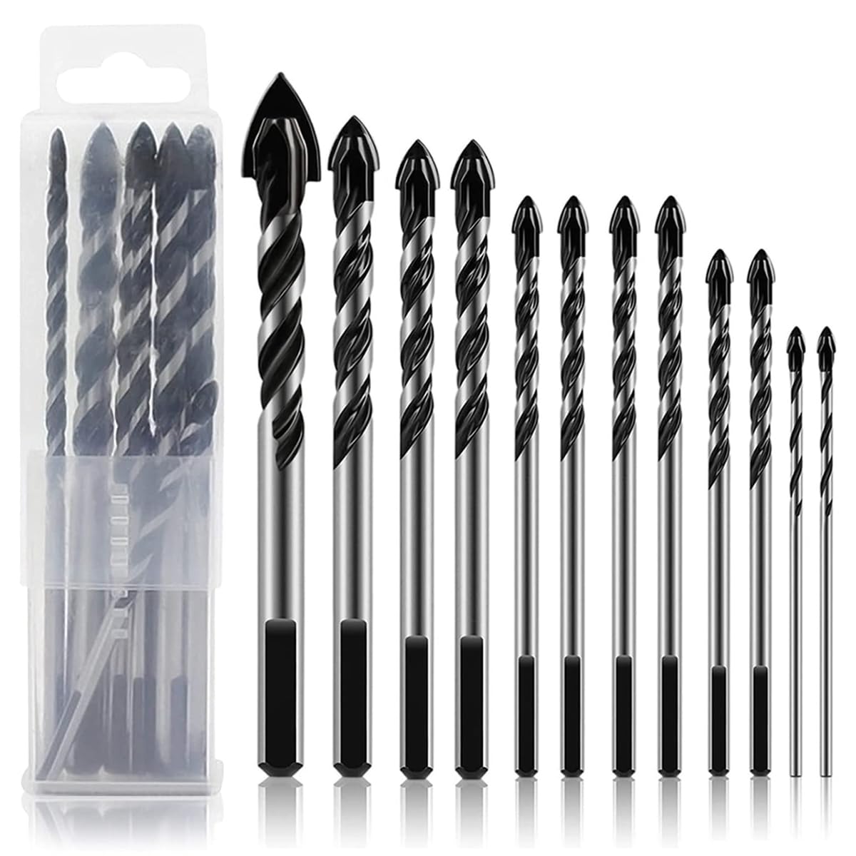 Serplex® 12Pcs Drill Bits Set 6 Sizes Drill Bits 3.14-4.72inch Masonry Drill Bit Set & Concrete Drill Bit Set, Professional Carbide Drill Bits Tip for Glass, Tile, Brick, Cement Concrete Plastic Wood