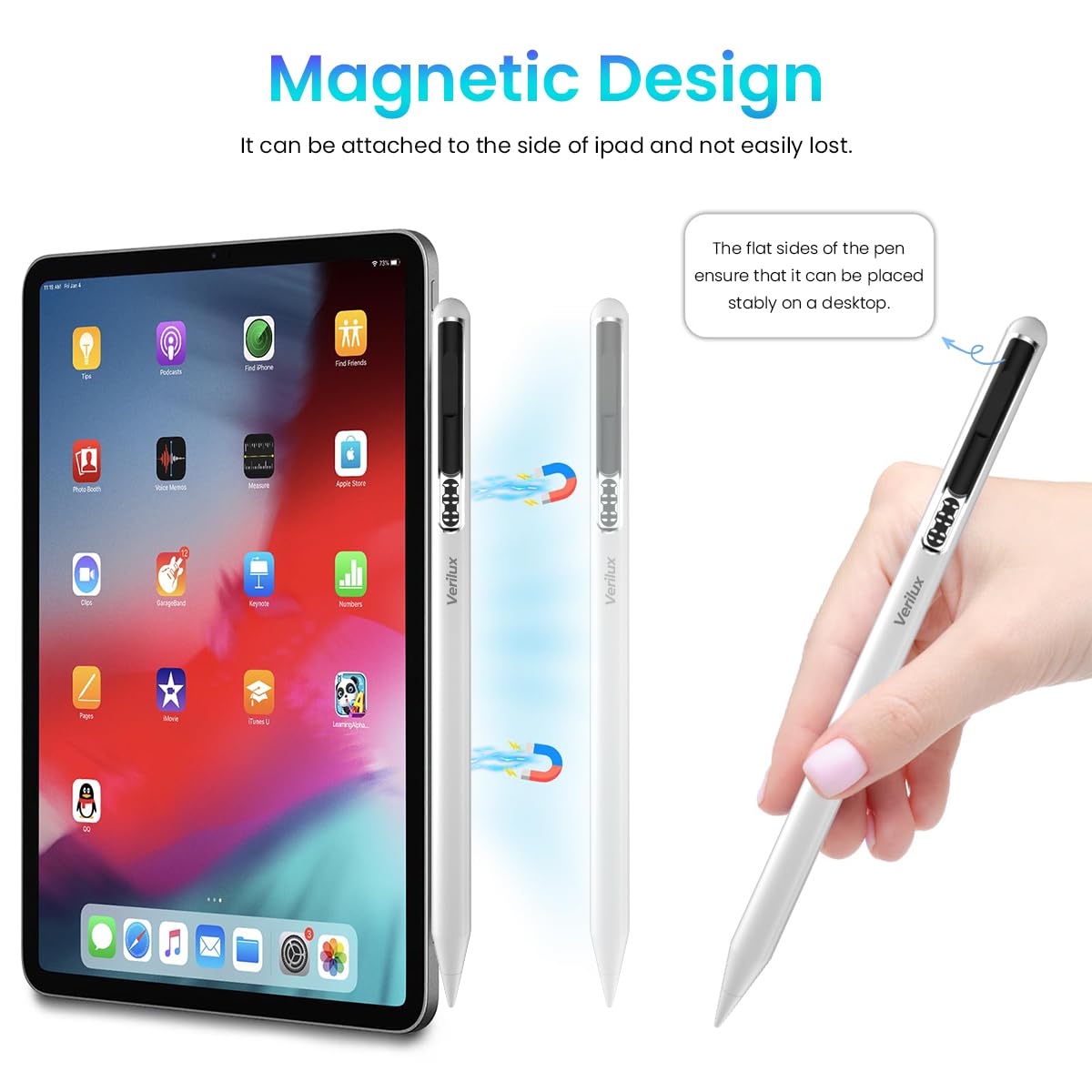 Verilux® Stylus Pen for iPad, USB-C Apple Pencil with LED Power Display, Non-Bluetooth Connection Stylus Pen Compatible with iPad Pro 12.9/11", for iPad Air 5/4/3, for iPad Mini