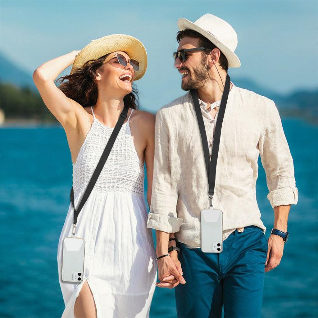 ZORBES® Phone Lanyard Hand Strap Set Neckstrap for All Case Adjustable Black Sling with 2 Self-Adhesive Inserts Not Includes Case 2PCS