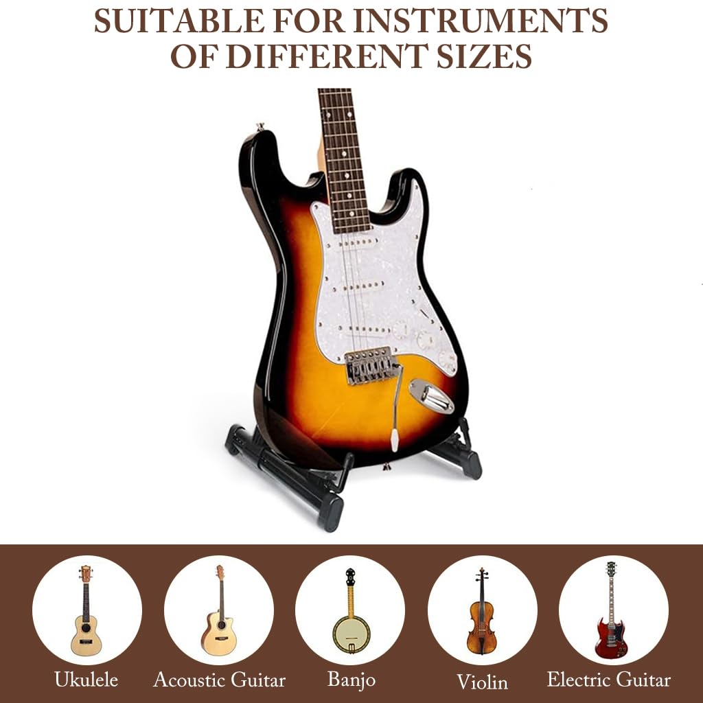 ZORBES® Guitar Floor Stand Folding Guitar Rack Stand Guitar Tripod Stand Acoustic Guitar Rack Stand Anti-Scratch Silicone Padded Design Universal Adjustable Guitar Stand for Ukulele, Bass, Violin