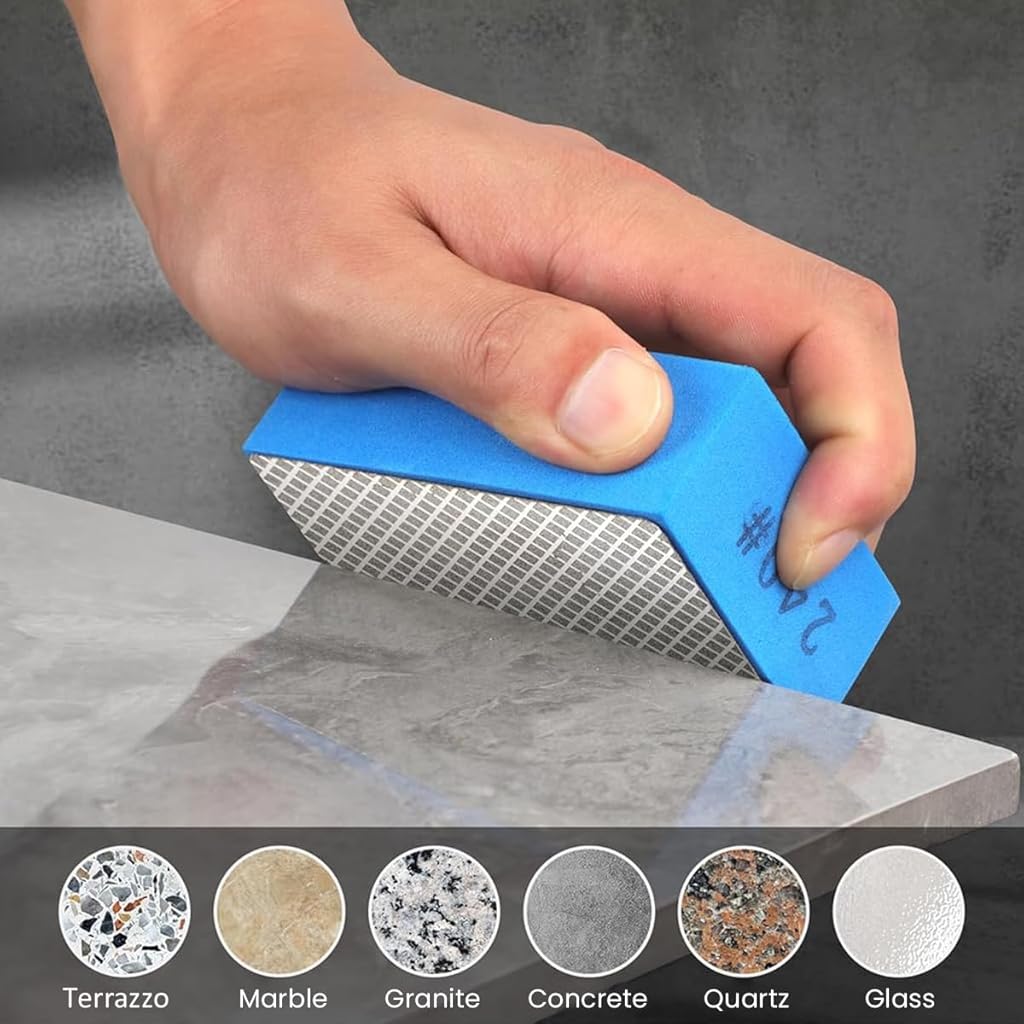Serplex® 240 Grit Diamond Hand Polishing Pads Foam Backing Sanding Blocks with Foam Grip, Sanding Block Foam Backing Hand-Held Sanding Block for Ceramic Tile Glass Wood Marble Grinding
