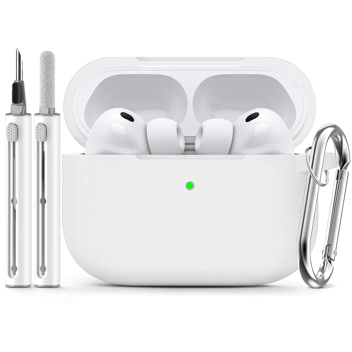 ZORBES® Compatible with Airpods Pro 3, Earbud Case Cover Fashion Silicone Charger Case Cover with Carabiner & Cleaning Tools, Anti-Scratch Protective Skin Case Cover-White