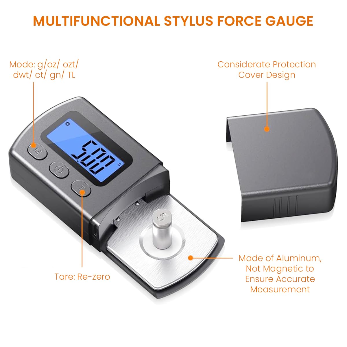 Verilux Stylus Pressure Gauge for Turntable with 0.01g Precision and Blue LCD Display