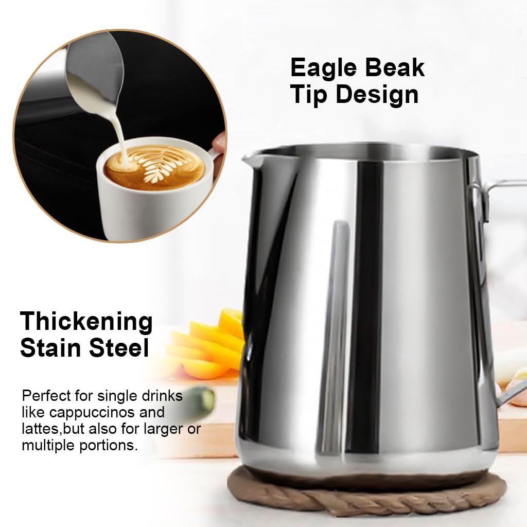 Zeitel® 12oz Milk Frothing Pitcher with Scale Stainless Steel Espresso Milk Frothing Pitchers for Cappuccino Barista Steam Pitchers Milk Jug Cup with Decorating Pen Latte Art