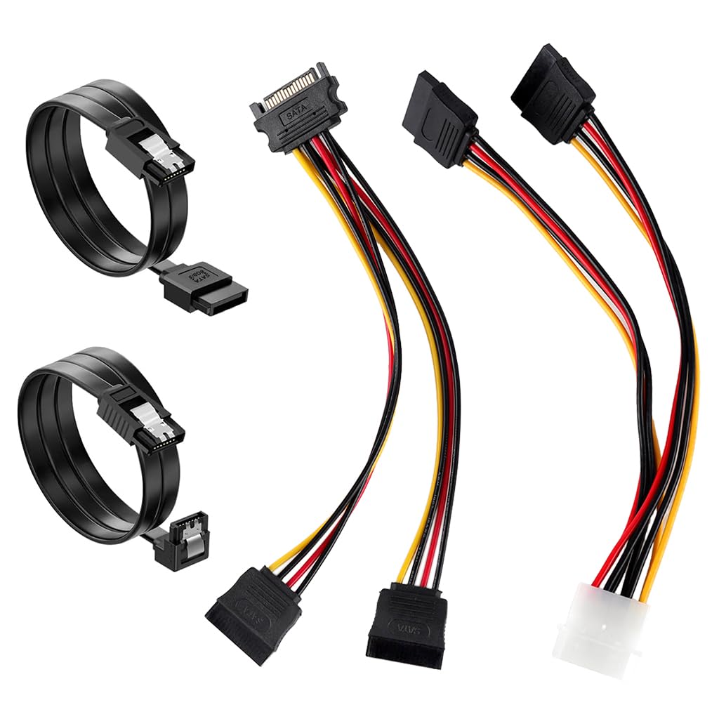 ZORBES® SATA Data Cable & 15 Pin Power Splitter Cable (4 Pack), 6.0 Gbps High-Speed Data Transfer, Compatible with SATA Hard Drives, SSDs, Optical Drives - All-in-One Storage Expansion Cable Kit