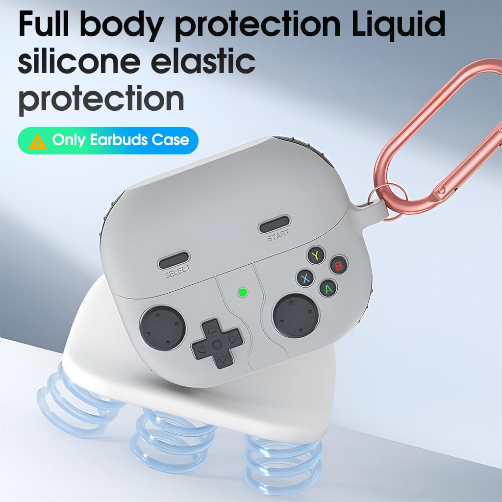 ZORBES® Earbuds Case Cover for Samsung Galaxy Buds 3 Protective Silicone Skin Cover with Carabiner Fashion Retro Gaming Machine Earbuds Case Cover for Samsung Galaxy Buds 3/3 Pro, Grey