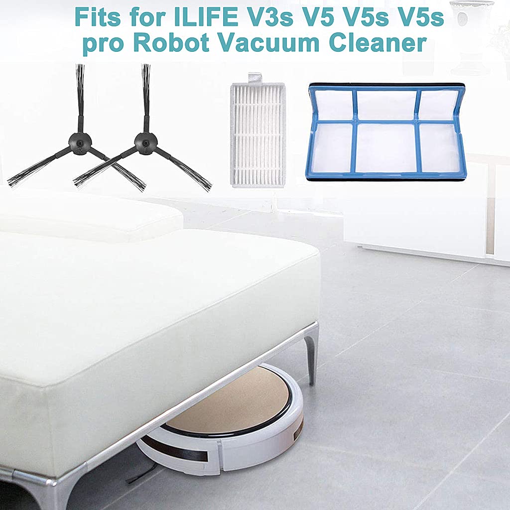 Verilux Vacuum Filter Kit Replacement for Robotic Vacuum ILIFE V3 V3S V5s V5 Pro Robot Vacuum Cleaner 4 Filters and 4 Side Brushes and 1 Primary Filter