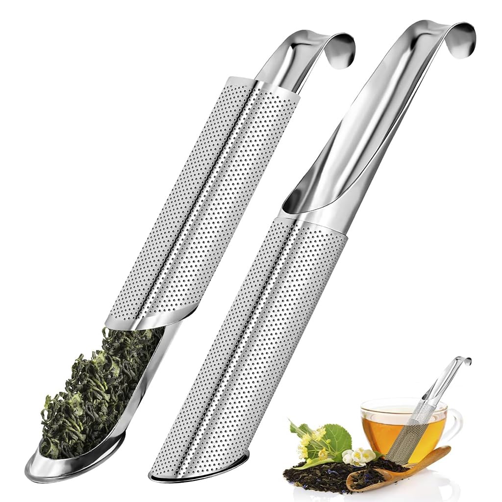 Zeitel® 2PCS Tea Infuser 304 Stainless Steel Tea Infuser Tea Strainer with Hook Tea Filter for Loose Tea, Chamomile, Green Tea Loose Leaves Fine Mesh Strainer for Teapots, Cups, Mugs