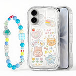 ZORBES® Compatible with iPhone 17, Cute Kawaii Phone Case with Beaded Phone Lanyard, Multi Sweetly Stylish 3D Cartoon Resin Accents, Clear TPU Anti-Scratch Protective Case Phone Cover
