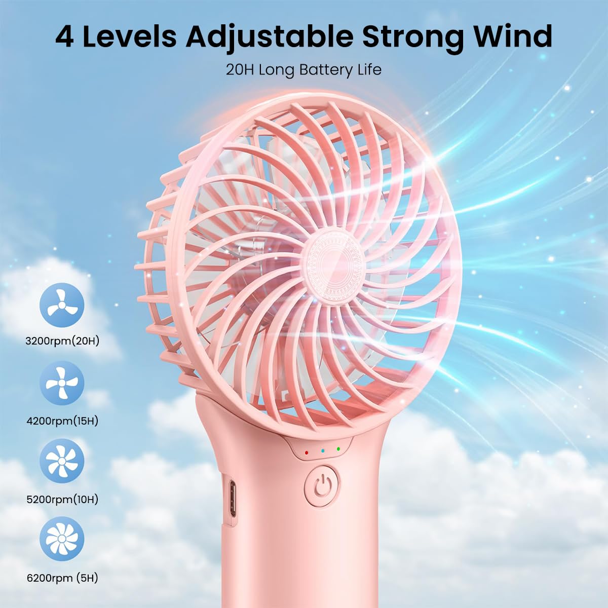 Verilux Portable Handheld Fan for Desk and Travel featuring USB Rechargeable Design | 20Hrs Working Time and Makeup Mirror