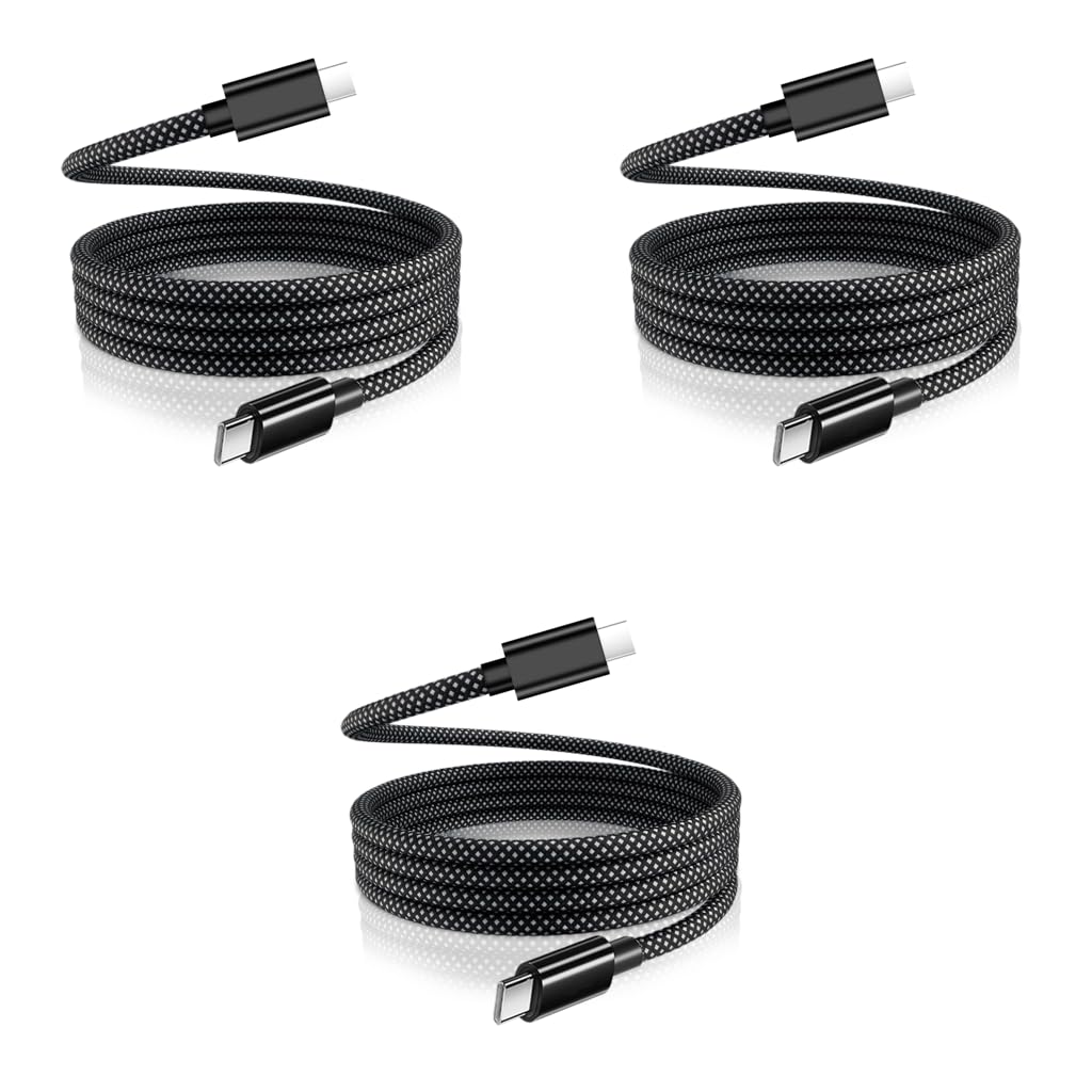 Verilux Type C to C Cable for Fast Charging with 100W Power Delivery and Magnetic Connectors | 3.3ft Nylon Braided 3 Pack