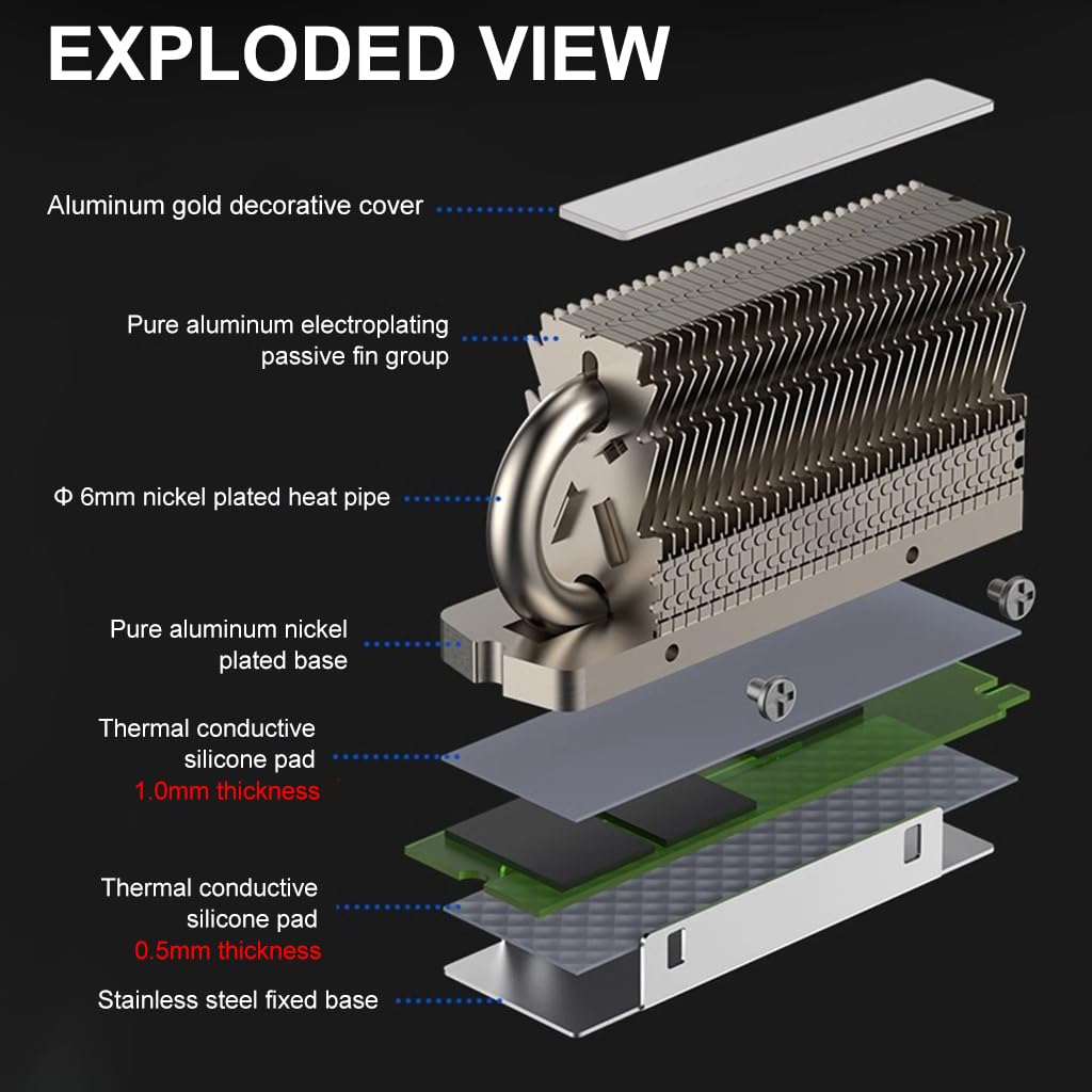 ZORBES® M.2 2280 SSD Heatsink for M.2 SSD Hard Disk Aluminum Heat Sink for PC M.2 SSD Thermal Silicone Pad Included, Contains a Heat Pipe, Double-Sided Heat Sink, Only for Single Sided 2280 Modules