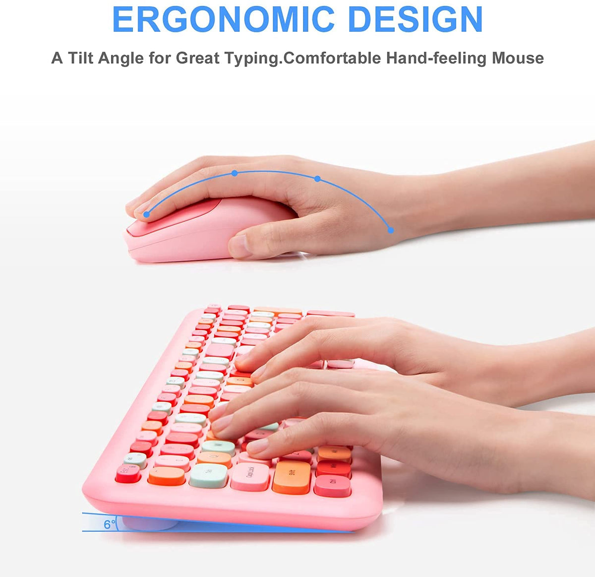 Verilux® Wireless Keyboard and Mouse Combo, Slim 2.4G USB Full Size Wireless Mouse , Keyboard Combo and Cleaning Brush Cute 110 Keys Keyboard for PC, Notebook, MacBook, Tablet - Black (Pink)