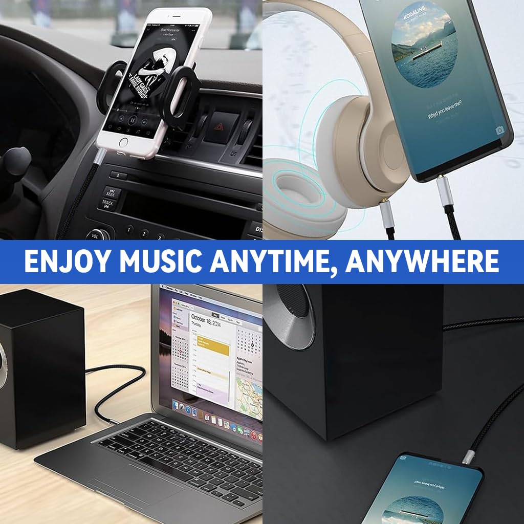 Verilux Aux Cable for Speakers with 9.8 ft Length and Gold Plated Connectors | Nylon Braided