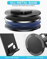 Verilux Aluminum Mobile Stand for Table with 360° Rotatable Design and 4.45 in Adjustment | Foldable Holder for iPhone and Samsung