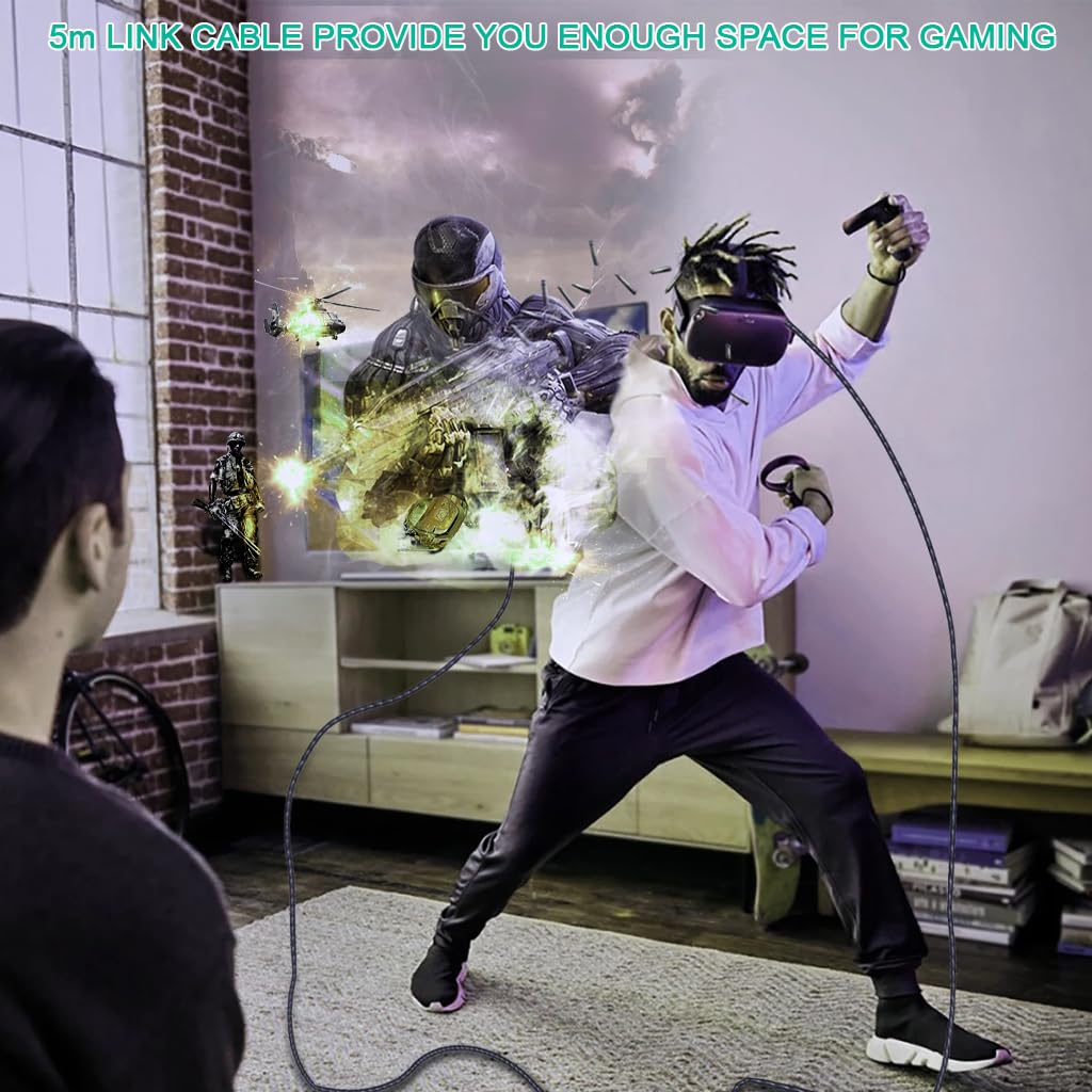 Verilux VR Headsets for Mobile Link Cable featuring 16.8ft length and right angle Type C connector | nylon braided design for smooth PC gaming