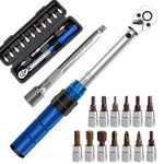 Serplex® Preset Torque Wrench Set 15PCS, 2-24Nm Adjustable Click Torque Ratchet Wrench, 72-Tooth Reversible Chrome Vanadium Steel Kit with Bits & Case for Bike, Motorcycle, Auto & DIY Repair