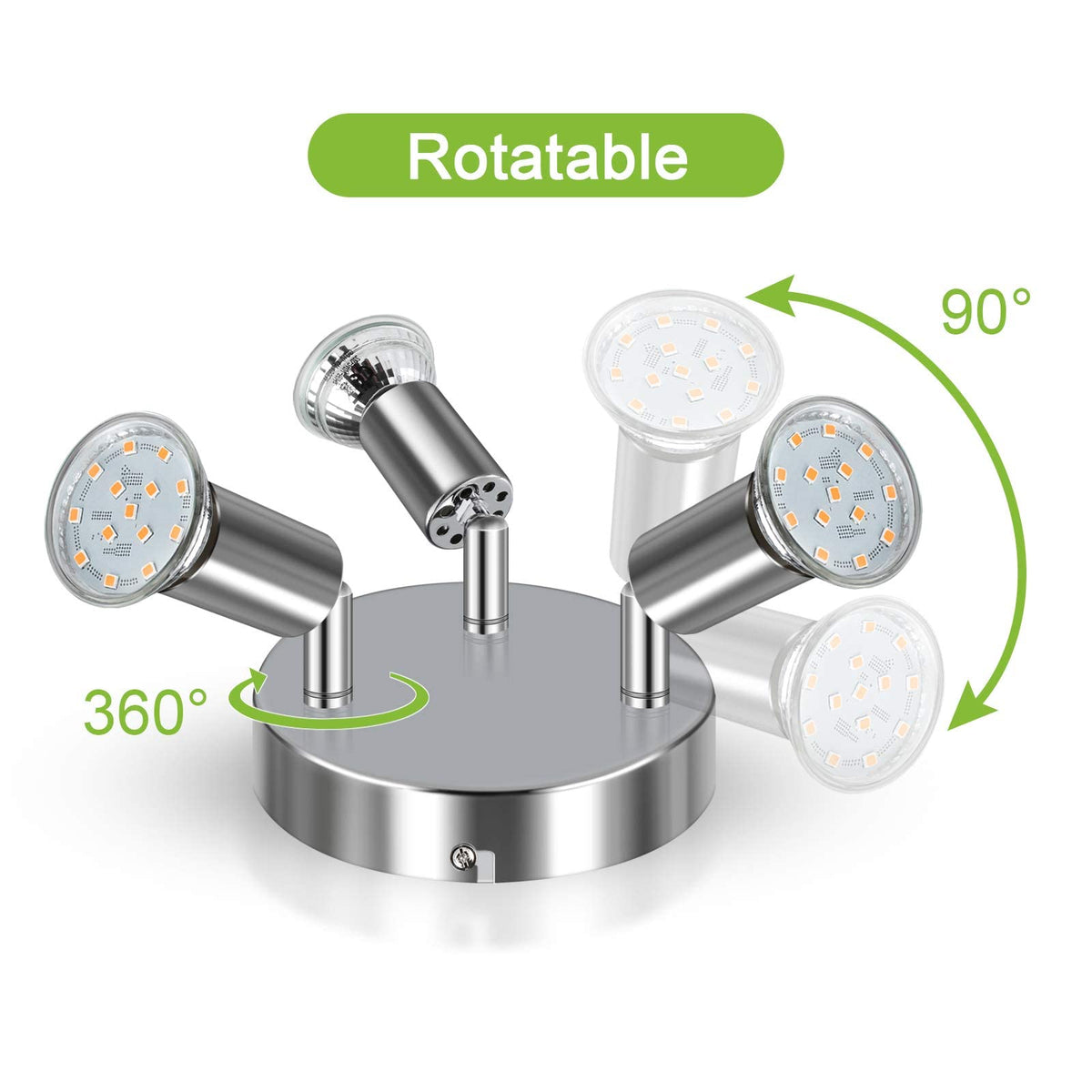 Verilux LED Ceiling Spotlight for Kitchen and Living Room with 3 Way Rotatable Heads | Includes 3 GU10 Bulbs 4W 400LM 6000K White