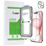 Zeitel® Tempered Glass Suitable for iPhone 15 6.1 Inch with Anti Fingerprint Screen Protector Auxiliary Installation Kit 2 Scratch Resistant Screen Protectors and 1 Lens Protector